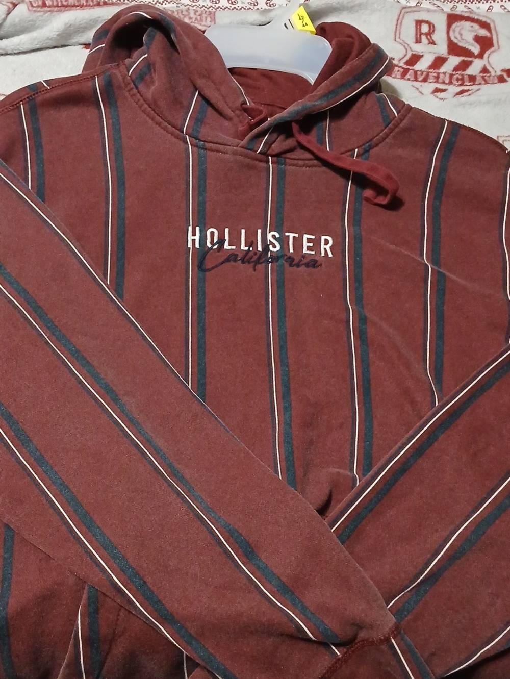 Hollister Burgundy Striped Hooded Sweatshirt
